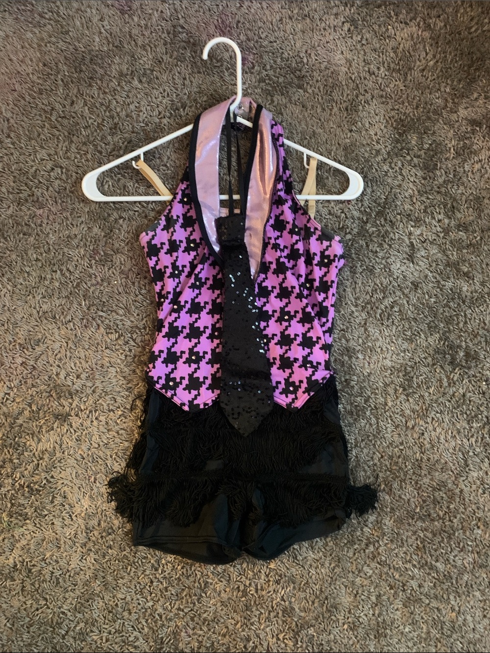 Weissman Pink and Black Houndstooth Dance Costume with Sequined Tie